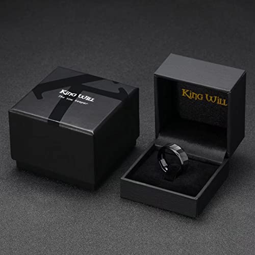 King Will Classic Tungsten Carbide Ring Brushed Two Grooved Center Hammered Design Mens Wedding Band for Men | Black/Silver/Gold, 8mm, Men's Wedding Band, Grooved, Comfort Fit, Everyday Wear - color: D-Black Hammerd Design
