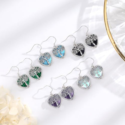 AEONSLOVE Tree of Life Crystal Earrings with Sterling Silver Ear Hooks, Dangle Drop Tree Earrings Gifts for Women - style: A01-Moonstone-Heart
