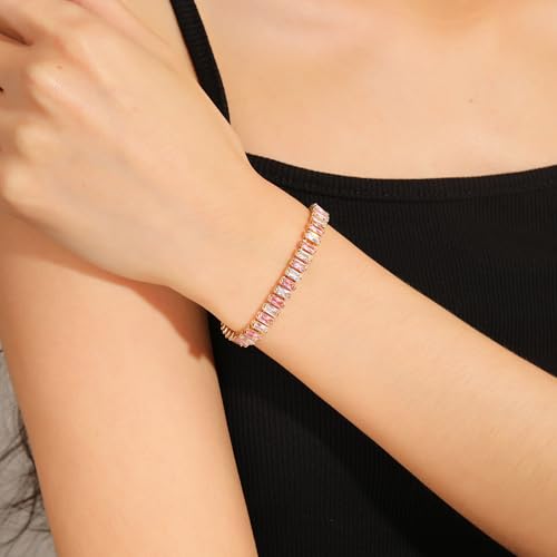 18K Gold Plated 5.0mm Pink Cubic Zirconia Tennis Bracelet|5.9-7.5in Multi-Size Classic Women's Tennis Bracelet - size: Duotone 7.5inches/19cm