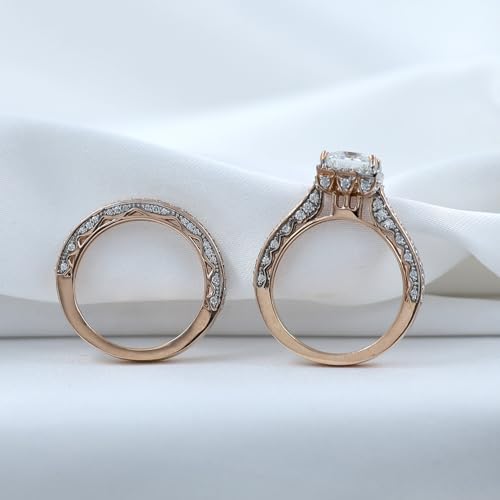 6MM Center Halo Princess Cut Bridal Set Engagement Ring for Women, 2 CT | Metal: Sterling Silver|Stone: Moissanite - color: Rose Gold