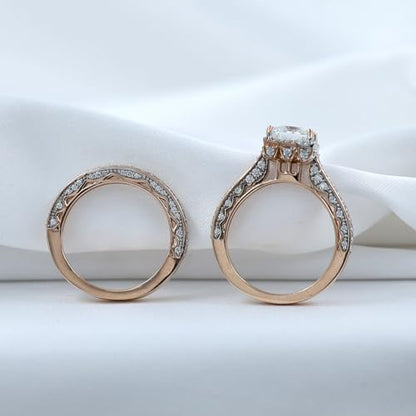 6MM Center Halo Princess Cut Bridal Set Engagement Ring for Women, 2 CT | Metal: Sterling Silver|Stone: Moissanite - color: Rose Gold