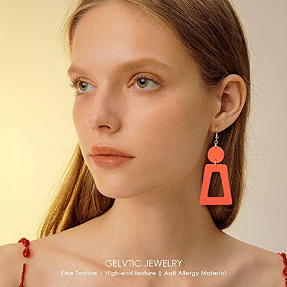 KINIVA Leather Dangle Earrings for Women Trendy, Lightweight Leaf Circle Lightning Earrings Drop, Jewelry Gifts for Women - color: 83 Orange