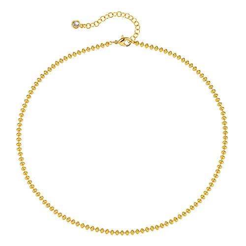 MTMY Beaded Necklaces for Women 14K Gold Plated Dainty Colorful Green/Rose Beaded Pearl Choker Necklace Delicate Boho Choker Necklace Jewelry Gift - style: Gold beaded