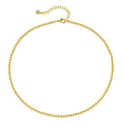 MTMY Beaded Necklaces for Women 14K Gold Plated Dainty Colorful Green/Rose Beaded Pearl Choker Necklace Delicate Boho Choker Necklace Jewelry Gift - style: Gold beaded