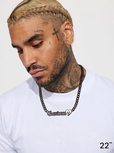GoldChic JEWELRY Name Necklace Personalized for Men, Womens Custom Name Plate Chain, Stainless Steel Customized Old English Nameplate Choker with Curb Chains Custom, 16 inches to 30 inches - color: Photo & Cuban Chain 6 mm -Black