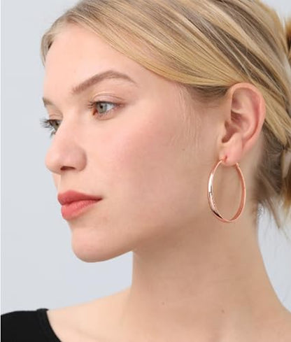 925 Sterling Silver Hoop Earrings Hypoallergenic Large Thin Hoops Earring | Lightweight Big Silver Hoops Hypoallergenic Large Hoop Earring for Women Sensitive Ears Oversize Hoops 30/40/50/60/70mm - color: 50mm Rose Gold