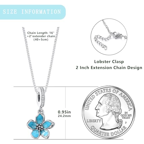 925 Sterling Silver Dainty Necklaces for Women Pendant Jewelry Gift for Her | Hypoallergenic Ocean Animal Love Cherry Blossom Jewelry, Ideal Valentine Birthday Christmas Graduation Gift for Wife Mom - color: Silver Deep Blue Cherry Blossom