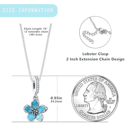 925 Sterling Silver Dainty Necklaces for Women Pendant Jewelry Gift for Her | Hypoallergenic Ocean Animal Love Cherry Blossom Jewelry, Ideal Valentine Birthday Christmas Graduation Gift for Wife Mom - color: Silver Deep Blue Cherry Blossom