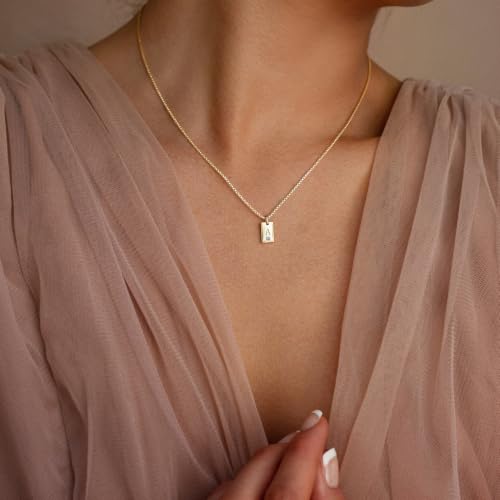 Initial Necklace for Women, Dainty 14K Letter Gold Necklace Choker Name Necklaces Simple custom Initial Necklaces for women Personalized gold Jewelry Gift - color: H
