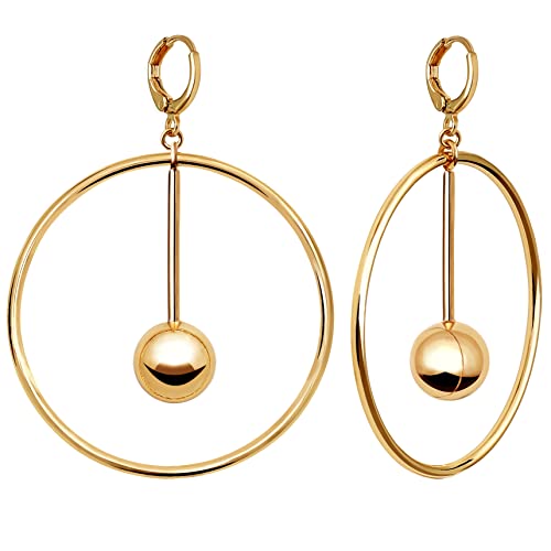 Dangle Hoop Earrings for Women, 14k Gold/Silver Plated High Polished Cute & Aesthetic Earrings for Women - color: Gold-01