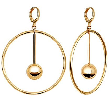 Dangle Hoop Earrings for Women, 14k Gold/Silver Plated High Polished Cute & Aesthetic Earrings for Women - color: Gold-01
