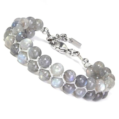 HASKARE Natural Crystal Labradorite Bracelet for Women Unique Beaded Bracelet Handcrafted 6MM Gemstone Protection Power Bead Bracelets with Adjustable Clasp, Good Luck Gift for Women Mom Girlfriend