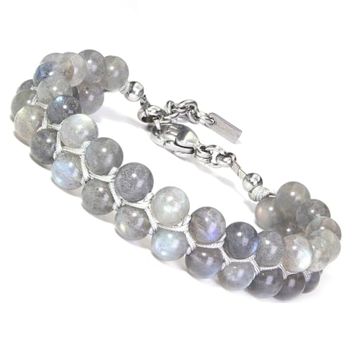 HASKARE Natural Crystal Labradorite Bracelet for Women Unique Beaded Bracelet Handcrafted 6MM Gemstone Protection Power Bead Bracelets with Adjustable Clasp, Good Luck Gift for Women Mom Girlfriend
