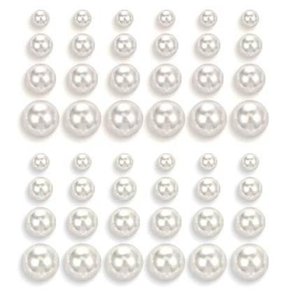 24 Pairs Pearl Studs Earrings for Women, Faux Simulated Pearl Earrings 4 Mixed Sizes Round Ball Pearls Stud Earring Set - color: Beige