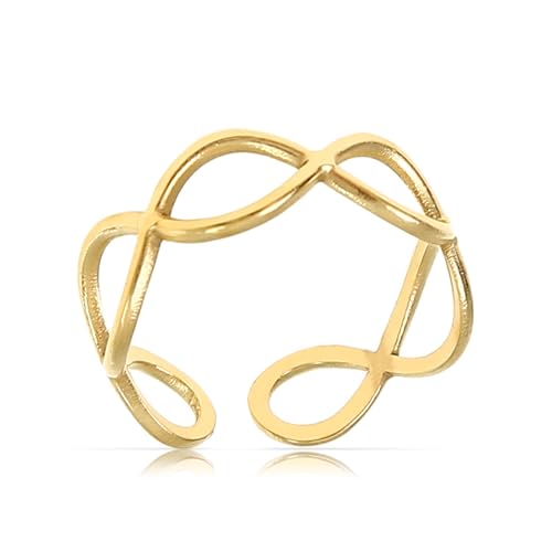 Made by Nami Stainless Steel Gold Adjustable Rings for Women Stackable Chunky Gold Rings for Women - color: Curb