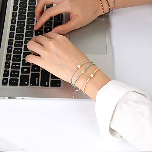 KELITCH 3 PCS Natural Pearls Bracelets Women Strand Thin Rope Friendship Bracelets Handmade Stack Charm Bracelets - color: Pink Green Purple 02C