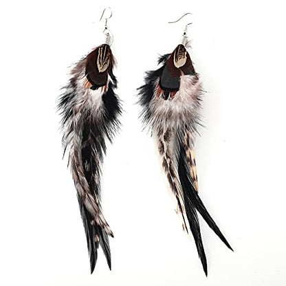 Bohemian Long Feather Earrings for Women Handmade Natural Dangle Tassel Jewelry - color: Style H