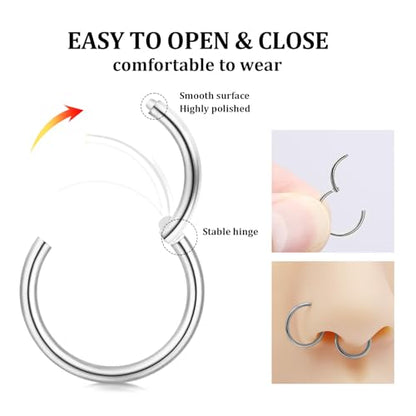 15PCS Nose Rings Studs Hoops Set - Hypoallergenic 14K Gold Plated Nose Screw Studs 316L Surgical Stainless Steel Cubic Zirconia Body Piercing Jewelry L Shape & Corkscrew Helix Cartilage Rook Earrings for Women 18G 20G