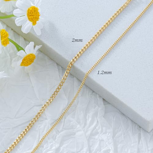 14K Yellow Gold 6-13 Inch 1.2mm-3.2mm Chain Bracelet Anklet for Women, Cuban Link Curb/Rope/Paper Clip/Round Snake/Herringbone/Bead/Water Wave, Thin Gold Chain Bracelet Durable Strong Real 14k Gold Chain Bracelet Anklet - color: 1.2mm Cuban Chain, size: 7