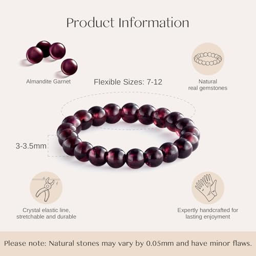 NLIEO Handmade Natural Gemstone Crystal Beaded Stretch Band Ring for Women | Handmade, 3mm Natural Stone, Size 7-12, Stretchy, Beaded Jewelry, Green Bead Rings, Trendy Jewelry Gift - style: Almandite Garnet