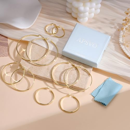 Apsvo Hoop Earrings for Women, 5mm Wide 14K Gold Plated/Silver Hoop Earring Hypoallergenic 925 Sterling Silver Earrings Lightweight Large Earrings for Women - color: 3mmWide-60mmGold