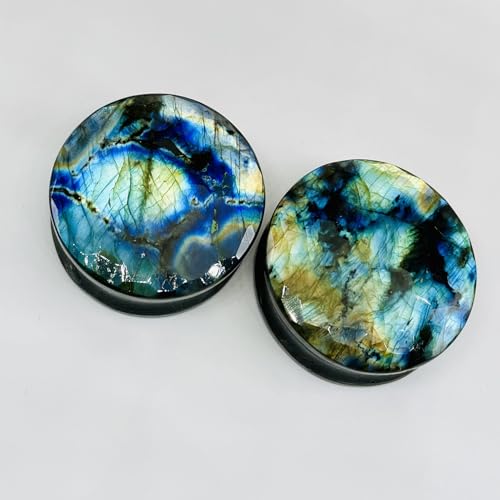 Uni Craft Naga Body Piercing Jewelry Gauges Plugs (1 Pair) for Earrings, 8g (3mm) to 54mm, Multi Flash Labradorite Gemstone, Handmade, Customized Size & Wholesale Available - size: 1-1/2” (38mm)
