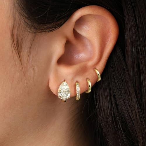 4Pairs Statement Gold Hoop Earrings for Women Trendy,Surgical Steel Gold Plated Hoop Hypoallergenic Earrings Set,Titanium Hoops Earring Stacks,CZ Cartilage Huggie Hoops Earring Gifts for Girlfriend - color: 4 Pairs hoop earrings -D