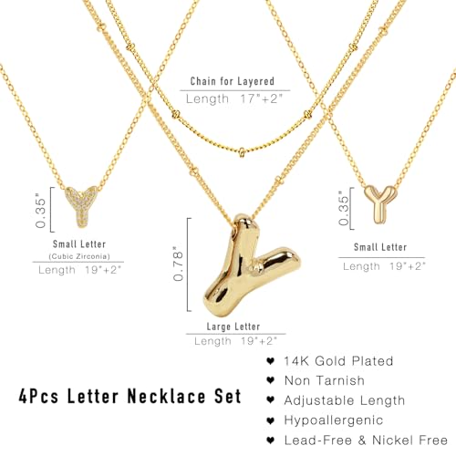 stino 4PCs Bubble Initial Letter Necklace Set, No Tarnish 14K Gold Plated Alphabet Pendant, Jewelry for Women - style: Y