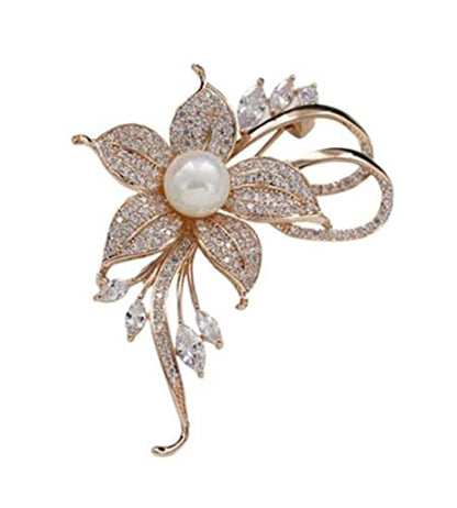 Rhinestone Pearl Flower Brooch - Femininity Art Pin Sweater Accessories for Women, Girls, Ladies (1 Count)