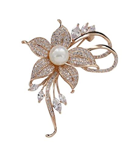 Rhinestone Pearl Flower Brooch - Femininity Art Pin Sweater Accessories for Women, Girls, Ladies (1 Count)