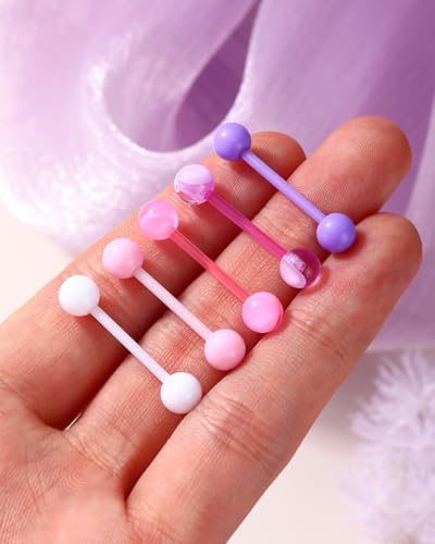 Jewseen 5PCS Tongue Barbells 14G Acrylic tongue piercing jewelry Candy Color tounge bars tongue piercing jewelry tongue rings for women - color: Purple