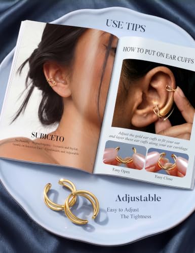 Subiceto 925 Sterling Silver Ear Cuffs Non Piercing - Adjustable Hypoallergenic 14K Gold Plated Clip On Earrings for Women Cubic Zirconia Silver Ear Cuff Helix Cartilage Fake Piercing - color: 09 Cross Gold Tone