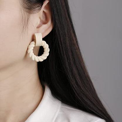 RUOFFETA Rectangle Earrings for Women, Acrylic Square Earrings Twisted Geometric Statement Jewelry - color: Cream Round
