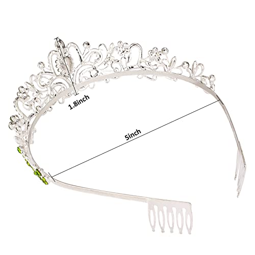 COCIDE Green Tiara and Crowns for Women Crystal Headband Princess Rhinestone with Combs Bride Hairpiece Bridal Wedding Prom Birthday Party Hair Accessories Jewelry for Women and Girls - color: TN Silver+Green