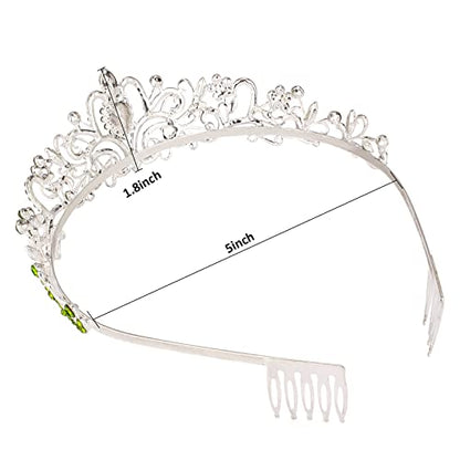 COCIDE Green Tiara and Crowns for Women Crystal Headband Princess Rhinestone with Combs Bride Hairpiece Bridal Wedding Prom Birthday Party Hair Accessories Jewelry for Women and Girls - color: TN Silver+Green