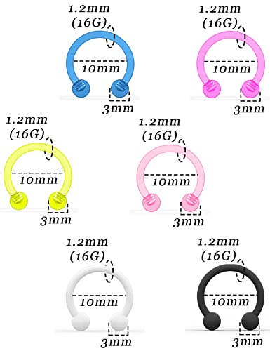 Cisyozi 20G 18G 16G 14G Septum Rings 316L Surgical Steel Septum Nose Lip Rings Horseshoes Cartilage Helix Tragus Rook Daith Earring Hoop Smiley Piercing Jewelry for Women Men 8mm 10mm 12mm 14mm 16mm - color: Mix Color-16G-Inner Dia:10mm-Balls:3mm