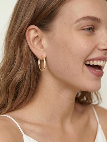 925 Sterling Silver Huggie Hoop Earrings, Small Silver Hoop Earrings for Women Hypoallergenic Huggie Lightweight Small Hoops Earring Cartilage Sleeper Earrings 6/8/10/12/14/16/18/20mm - color: Gold, size: 20MM