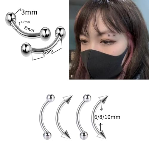Zolure Eyebrow Piercing Jewelry Curved Barbell Stianless Steel Tiny Eyebrow Ring Daith Rook Earrings Vertical Labret Lip Jewelrys Ear Helix Conch for Women Men 16g 6mm/8mm/10mm - color: 16G 6mm/8mm/10mm #1S