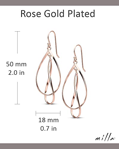 Milla Dainty Silver Drop Earrings for Women and Dangling Gold Earrings | Hypoallergenic, Easy to Wear, Available in 14K Gold, Rose Gold, or Silver Plated Finish, Different Designs - color: Double Teardrop / Rose Gold Plated