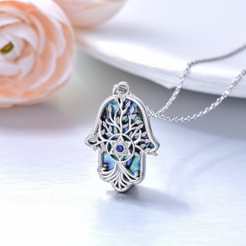 Hamsa Necklace 925 Sterling Silver Evil Eye/Lotus Flower/Star of David/Chai/Yin Yang Hamsa Hand Pendant Jewelry Hand of Fatima Gifts for Women - style: Star of David