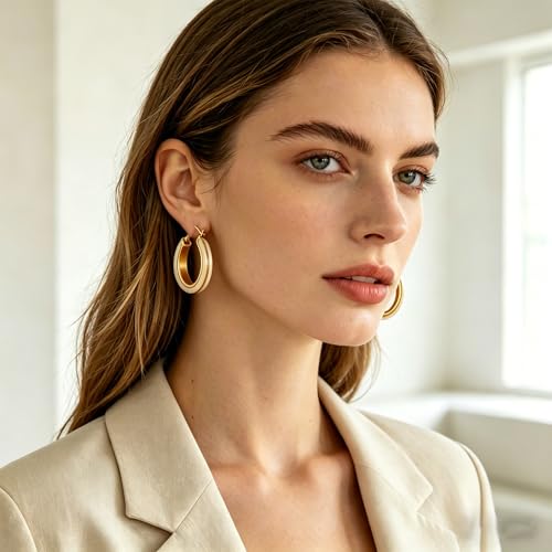 14K Gold Plated Chunky Hoop Earrings for Women Vintage Leopard Print Hoops Large Round Hoop Earrings Jewelry - style: Hoop K