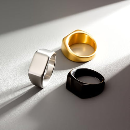 Mens Stainless Steel Plain Signet Rings 4/7/10/14MM Rectangular Pinky Rings | High Polish Classic Blank Thumb Rings, Everyday Comfit Wear, Gift for Men - color: Gold10
