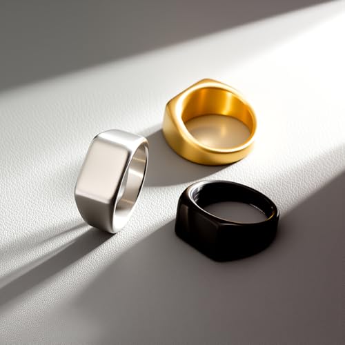 Mens Stainless Steel Plain Signet Rings 4/7/10/14MM Rectangular Pinky Rings | High Polish Classic Blank Thumb Rings, Everyday Comfit Wear, Gift for Men - color: Silver10