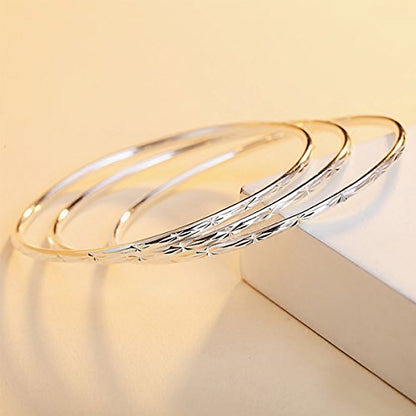925 Sterling Silver Bangle Bracelet Bangles for Women/Girls | Bangle Bracelets for Women | 925 Sterling Silver Bracelets for Women | Dainty Bracelets - size: 7CM, style: Carved Bangle