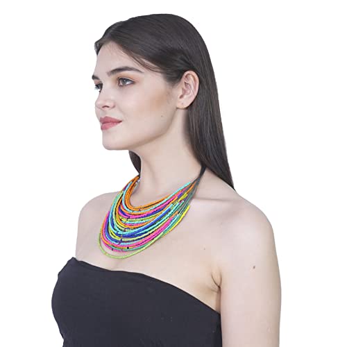 Bohemian handmade beaded statement necklace for women and girls by Ishvaku - color: Multi1