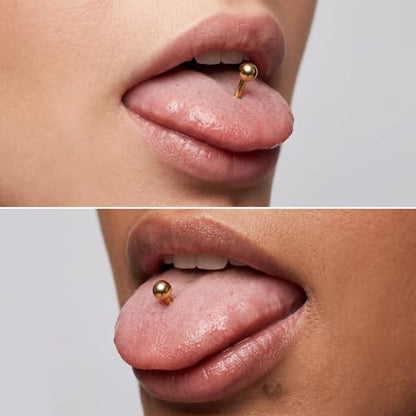 Gold Tongue Ring, 8Pcs 14G Stainless Steel Straight Nipple Barbells | Short Long Tongue Rings Gold Bridge Piercing Jewelry for Women Men, 12/14/16/18mm