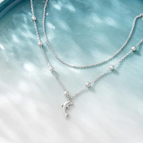CHIC & ARTSY 925 Sterling Silver Ankle Bracelets for Women, Adjustable Layered Foot Chains with Nature & Symbol Charms, Lightweight Comfort Fit Boho Beach Everyday Jewelry - color: Dolphin/silver