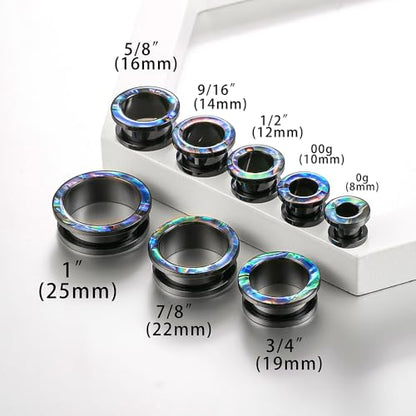 2 Pairs Abalone Pearl Shell Stainless Steel Ear Gauges Plugs and Tunnels, Size 2g - 1 inch Hypoallergenic Surgical Steel Ear Stretcher Expander Body Jewelry - color: BO1651 Black, size: 22 mm (7/8 inch)