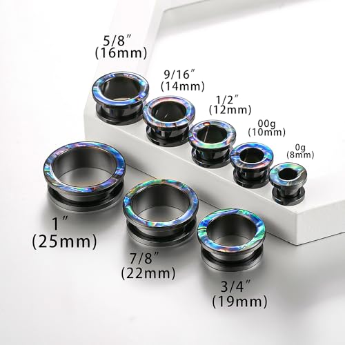 2 Pairs Abalone Pearl Shell Stainless Steel Ear Gauges Plugs and Tunnels, Size 2g - 1 inch Hypoallergenic Surgical Steel Ear Stretcher Expander Body Jewelry - color: BO1651 Black, size: 14 mm (9/16 inch)