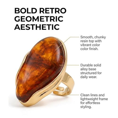 Colorful Chunky Statement Ring for Women Large Oval Acrylic Ring Boho Geometric Finger Ring Summer Beach Jewelry Gifts - color: Brown